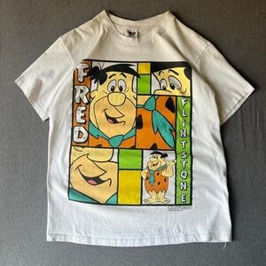 White vintage 90s Flintstone Fred tee